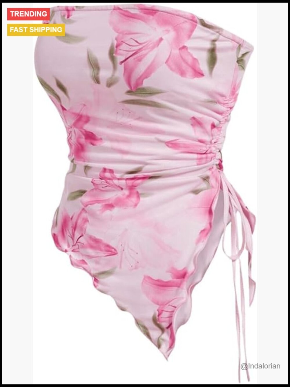 Floral Mesh Strapless Asymmetrical Hem Bandeau Crop Top